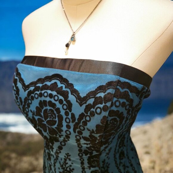 Morgan & Co. ✦ Strapless Blue Floral Dress ✦ Lace-Up Back Tulle Mini Sz 5/6 NWT - Picture 11 of 16